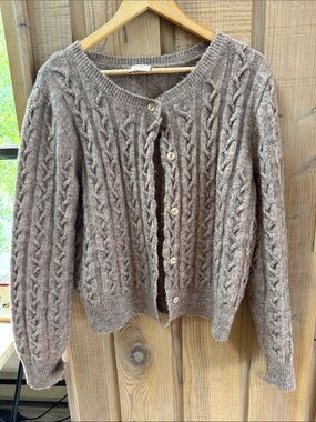 Kerisma Cable Knit Button-Front Cardigan - Taupe